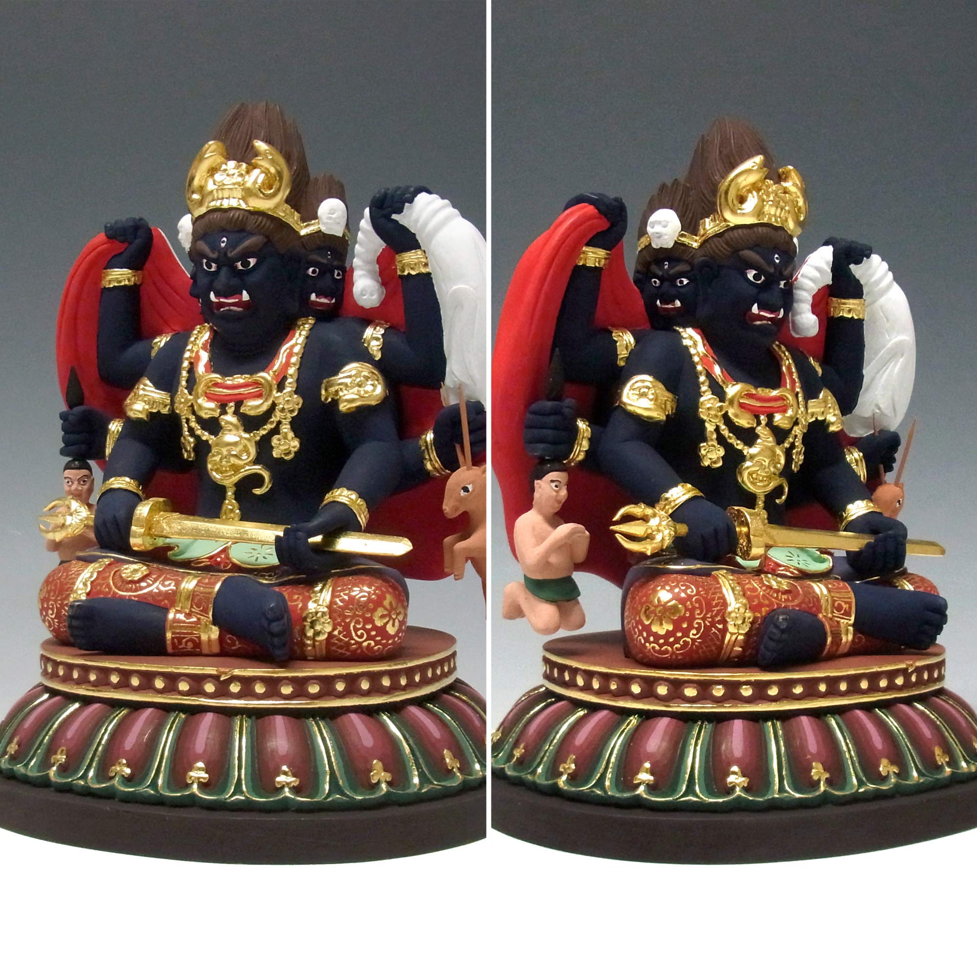 Amazon | 桧 彩色三面大黒天 20cm 木彫り 仏像 | Ryusho | 仏像 通販